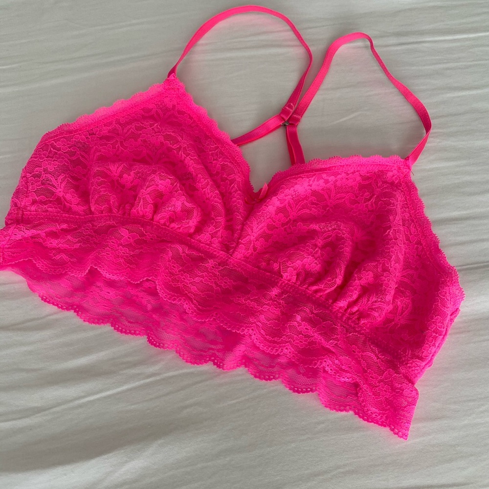 AEO Bright Pink Lace Adjustable Bralette